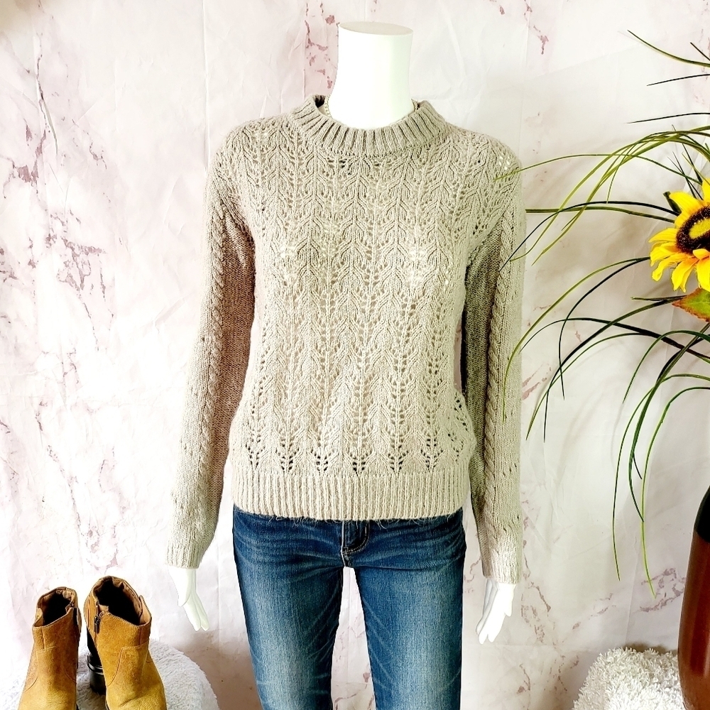 English Factory Wool Mohair Blend Women's Beige Sweater